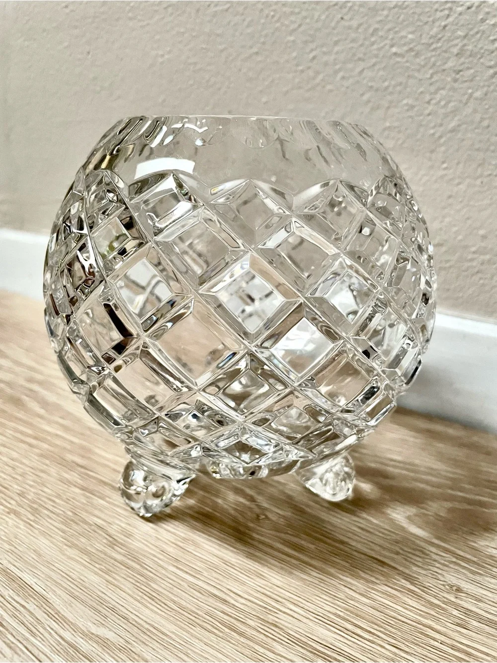 Vintage Diamond-Cut Footed Crystal Rose Bowl Vase